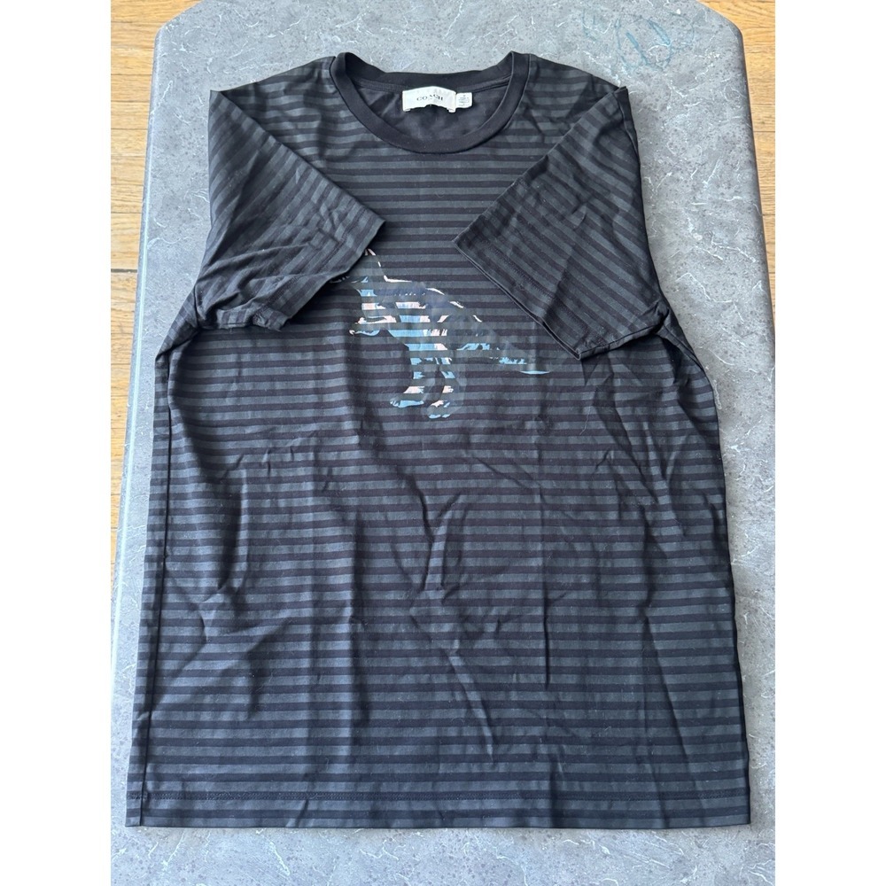 Coach Dinosaur Stripe Shirt Men's Medium, 100% Cotton Made In Portugal.